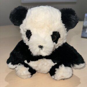 Panda Bear Genuine Rabbit Fur Plush Collectible 9"-Black & White Christmas Gift
